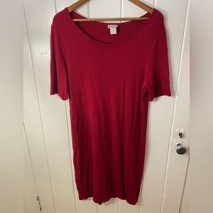 Eileen Fisher Red Short Sleeve Dress 92% Rayon 5% Nylon 3%‎ Lycra Large USA Made